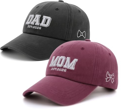 Halinuia 2 Stück Dad Mom EST 2026 Baseball Cap | Bestickt Baseball Caps, Leicht, Atmungsaktiv, Mütze für Mutter und Vater, für Alltag Wandern,Laufen, Radfahren, Tennis, Golf