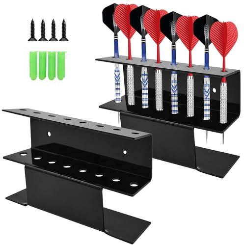 Yiomxhi 2 Piezas Soporte de Dardos en Pared, Expositor Station para Dardos Punta de Acero y Blandos, Almacenamiento Estante Accesorios Acrílicos para Dianas, Negro