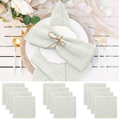 Wapasezyar Stoffservietten 12er Pack, 42x42cm Leinenservietten Waschbare Tischservietten für Weihnachten, Restaurant, Hochzeiten, Veranstaltungen, Familienfeiern, Geburtstage, Partys (Hellgrau)