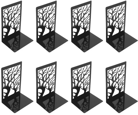 8 Stück Buchstützen Metall Schwarz, Buchhalter & Leseständer mit Rutschfesten Pads, Bücherhalter für Regale, Stabile Bücherstütze mit Sicheren Kanten für Bibliothek, Schule, Büro & Zuhause