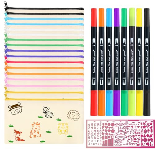 Yoosso DIY Stoffbeutel Set, 21 X 12 cm Federtasche, 18-Teilig, Mit Acrylmarkern