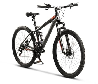 26-Zoll Fully Mountainbike, 21-Gang-Shimano-Antrieb, Doppelscheibenbremsen, Verstellbarer Sattel, Mountainbike für Erwachsene und Jugendliche, Geeignet für Pendler und Outdoor-Freizeitaktivitäten