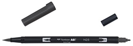 Tombow ABT Dual Brush Pen, ABT-N25-1P, Stift mit zwei Spitzen, perfekt fürs Hand Lettering und Bullet Journal, wasservermalbar, lamp black