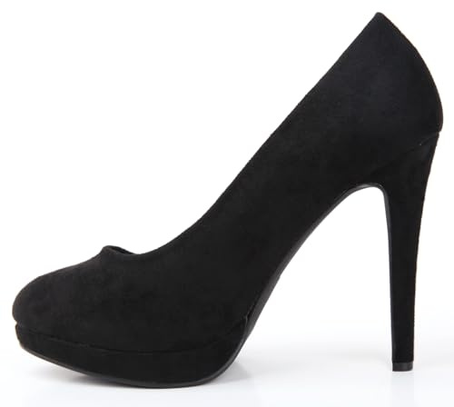 Bismaa Chaussures à talon haut pour homme et femme Drag Queen Cross Dresser Bout rond Grandes tailles 42, 43, 44, 45, Daim noir, 45 EU