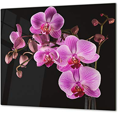 Asse da cucina in VETRO temperato – Tagliere in vetro – pezzo UNICO (60x52 cm) o DUE pezzi (30x52 cm ognuno); D06 Serie Fiori: Orchidea 5