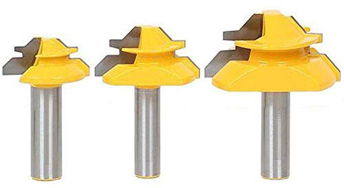 Gasea 3pcs 1/2-Inch Shank 45 Degree Lock Miter Router Bits Set 1-3/8, 2, 2-3/4 Cutting Diameter Woodworking Cutter Tools Set