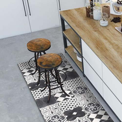CREARREDA Tapis de Cuisine antidérapant Carreaux de Ciment en Ardoise 120x50 cm Tapis de Protection de Sol en Vinyle 100% fabriqué en Italie, avec Encre Non Toxique, Ignifuge et résistant à l'eau