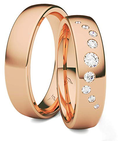 Kolibri Rings GOLD- Eheringe Paarpreis Rotgold 333 Massiv mit 9 Diamanten Trauringe Verlobungsringe Partnerringe 100% Made in Germany- Inkl. Gratis Etui + Gravur + Zertifikat (Längsmatt)
