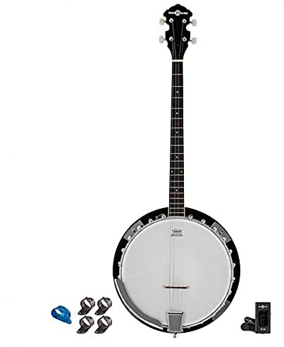 Banjo von Gear4music Tenor 4 String mit Finger Plektren und Stimmgerät