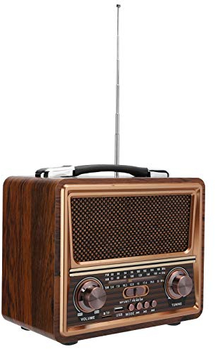 PUSOKEI Tragbares FM/AM/SW-Radio, Klassisches Vintage-Retro-Stil, Mit Bluetooth, Wiederaufladbarer Lautsprecher, Gutes für Eltern (Hölzern)
