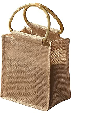 DDFF Borsa Con Manico In Bambù, Borsa Per La Spesa In Juta Riutilizzabile, Borsa Portatile In Iuta Naturale, Per l'Artigianato, Fare La Spesa, Confezione Regalo
