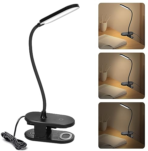Aigostar LED Leselampe Bett,Touch-Dimmen Klemmlampe mit 360° Verstellbarem Flexiblem Arm,Schreibtischlampe mit 3 Helligkeitsmodi und 4000K Augenschutz Farbe ,USB-Ladekabel,für Kinder,Lesen, Arbeit