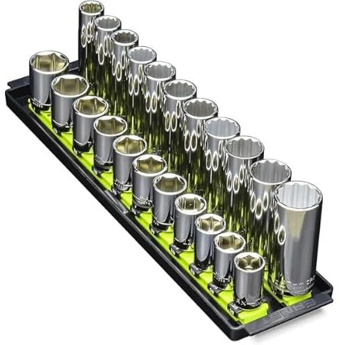 Ernst Twist-Lock Socket Boss, Premium 2-Rail 1/2-Inch-Drive Socket Organizer, 13-Inch, High-Visibility (8469HV)