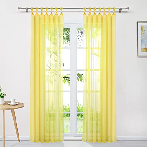Delien Voile Uni Gardine mit Schlaufen Transparent Vorhang Modern Einfarbige Dekoschal Schlaufenschal Wohnzimmer Gardinenschal Schlafzimmer Fenster Vorhänge 1 Stück BxH 140x245cm,Gelb
