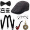 1920s Jahre Herren Accessoires, 20er Gangster Kostüm, Herren Accessoires Mafia Gatsby Kostüm Set, Panama Hut Elastisch Hosenträger Schnurrbart und Taschenuhr Zigarre