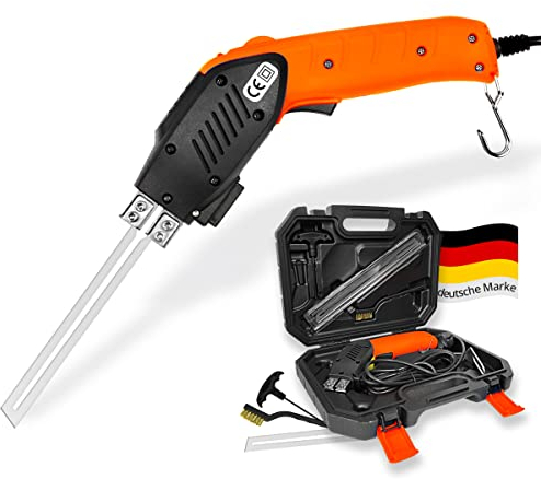 BMK Dämmstoffschneider Styroporschneider Schaumstoffschneider- Handgerät für Dauerbetrieb - 230V/ 250W/ bis zu 500°C | mit Koffer, Klinge 150 + 200mm & Reinigungsbürste