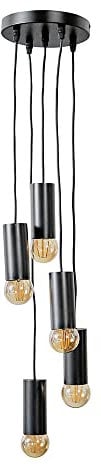 MiniSun | Industrial 5 Way Matt Black Multi Drop Ceiling Pendant Light Fitting | Pendant Lights, Home Décor & Improvement Essential | Includes Bulb [2700K Warm White] | Includes Full Wired Fitting