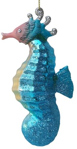 Seepferdchen blau gelb Weihnachtsbaumkugel Glas Christbaumschmuck Weihnachten -6