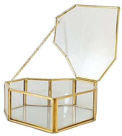 TOPINCN Boîte à Bijoux en Verre Vintage, Boîte à Bijoux en Verre Géométrique en Forme de Coeur Flip Love Boîte à Bagues en Verre Boîte de Présentation de Bijoux Multifonctionnelle