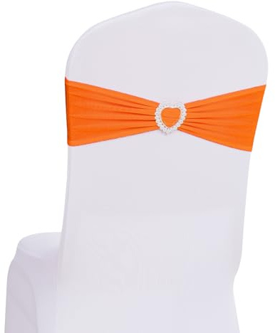 Howhic 30 Stück Spandex-Stuhlschärpen, Schleifen, Stretch-Stuhlhussenband mit Schnalle, Schieber, universal, elastische Stuhlbänder für Hochzeit, Bankett, Party, Veranstaltung, Dekoration (Orange)