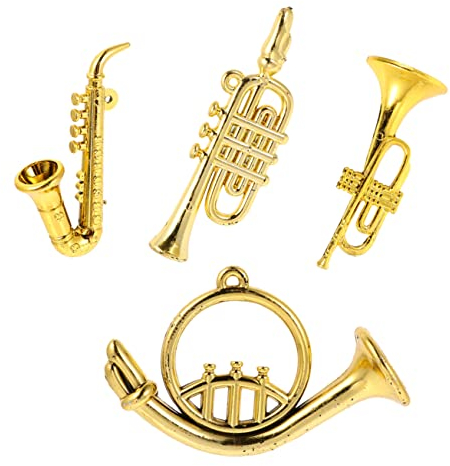 Toyvian Kleiner Musikinstrumente 4 Stück 1:12 Maßstab Kunststoff Miniatur Instrumentenmodell Trompete Violine Saxophon Dekoration für Schreibtisch und Puppenhaus Zubehör