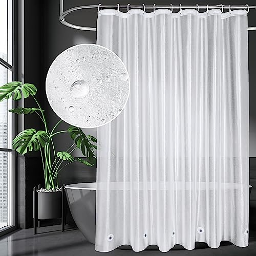 AooHome Duschvorhang 180x180cm Transparent Weiß mit 5 Magnete unten, Wasserdicht Schnelltrocknend Duschvorhänge Antischimmel Vorhang mit 12 Duschvorhangringen für Badezimmer Dusche