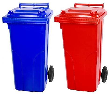 PROREGAL SuperSparSet 2x 2-Rad-Mülltonne MGB | HDPE-Kunststoff | 120 Liter | Blau & Rot | Mülltonne, Müllgroßbehälter, Mülleimer, Abfalltonne, Müllbehälter, Universaltonne