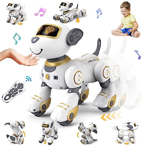 VATOS Control Remoto Perro Robot Juguete para Niños - Toque y SIGA 17 Funciones Interactivo Perro Robot, Programable Inteligente Caminar Cachorro Inteligente RC Perro Robot Juguetes Regalos Niñas