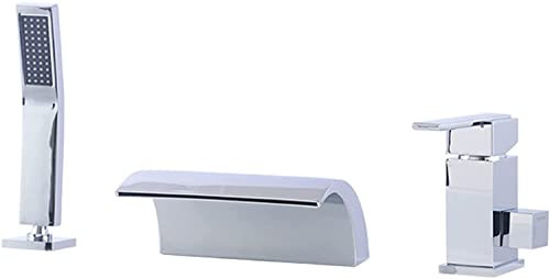 3 Loch Badewannenarmatur Wasserfall Wannenrandarmatur Wannenarmatur Heißes und Kaltes Wasser Badewanne Wasserhahn Messing Chrom Einhebel Wannenmischer mit Handbrause und Brauseschlauch,B (Size : A)