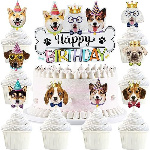 WIDEBG Tortendeko Hund Cupcake Topper Welpen Kuchen Dekoration Happy Birthday Cake Toppers Geburtstag Dog Kuchen Deko Kindergeburtstag Haustier Hund Party Dekoration 36 Stück