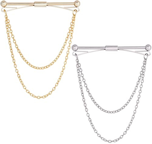 GORGECRAFT 2 Couleurs Hommes Chemise Col Épingles Cravate Cravate Épingles Clips avec Chaîne Épinglette Collier Bar Gland Broche Or Argent Ton pour Hommes Classique Collier Clip D'Affaires