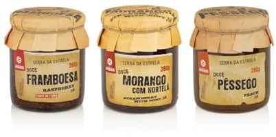 Pack de 3 Frascos de 280g - Contiene Mermelada de Frambuesa, de Fresa y de Melocotón - Ideal para Postres y Desayunos - Sin Colorantes ni Conservantes - Producto Gourmet de Origen Portugués