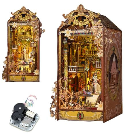 HJBHDOLL DIY Miniatur Puppenhaus Kits mit Spieluhr Buch Nook Kit, Puppenhaus Puzzle Modell Bücherregal Dekor mit LED-Licht Junge und Mädchen Geschenk (Mysterious Altes Ägypten)