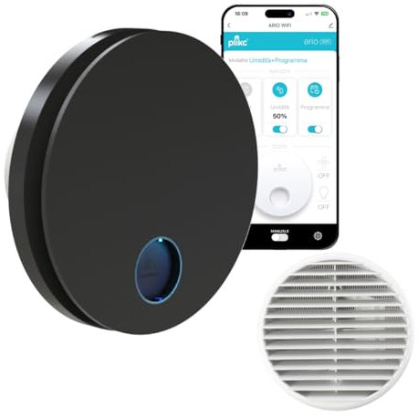 plikc - WIFI Wandventilator mit Axialabsaugung Serie Ario W mit Feuchtigkeitssensor und Timer - 100% Made in Italy + Wandgitter (Gold Ø 90, Schwarz)