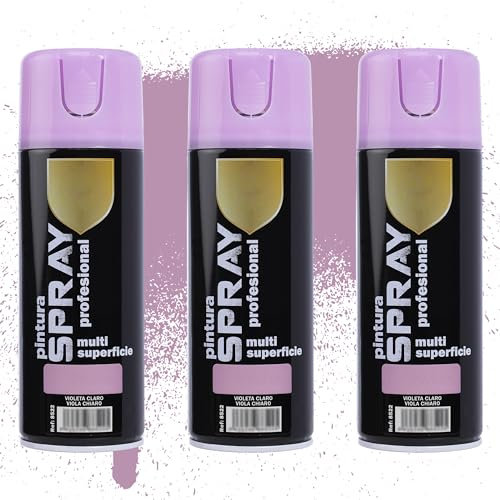 Etrexonline Pintura Spray Multicolor Profesional | 400ml | Adecuado para Metal, Madera & Plástico | Violeta Claro | Secado Rápido | Paquete de 3
