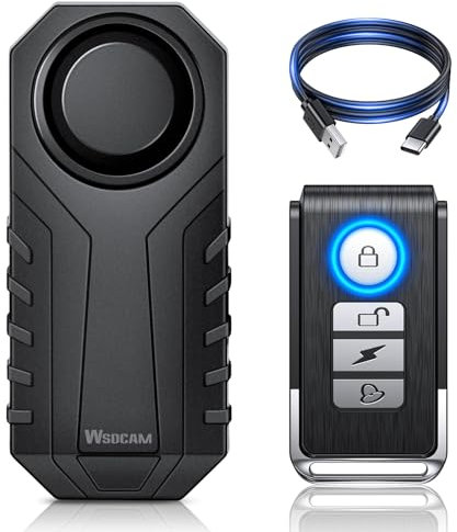 WSDCAM Wireless Bike Alarm with Remote, Rechargeable Bicycle Alarm System Anti Theft, IP65 Waterproof, 113dB Loud Bike Alarms for E-Bikes, Motorcycles, Scooter, Outdoor Riding and Cycling Safety