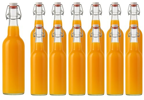 Vitrea 12 x Bügelflaschen Glasflaschen | Füllemge 750ml Weiß | mit Bügelverschluss zum Selbstbefüllen Bügelflasche Smoothie Glasflasche