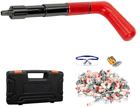 Concrete Nail Gun Kits with 100 Nails,5 Gears Manual Steel Nails Gun Tool,Wall Fastening Power Tool,Portable Nail Shooting Machine,Wall Anchor Wire Slotting Device Household Decor (Black)