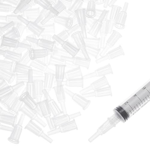 BENECREAT 100pcs Syringe Tip Adapters, 28mm White Plastic Transfer Dispenser for Syringe Tip Adapter Converter Transfer