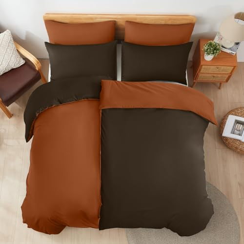 Sufdari Bettwäsche Baumwolle 135x200cm, 100% Baumwolle Bettbezug Braun/Orange, Bettwäsche-Set mit 1 Kissenbezüge 80x80 cm+ 1 Bettbezüge mit Reißverschlus