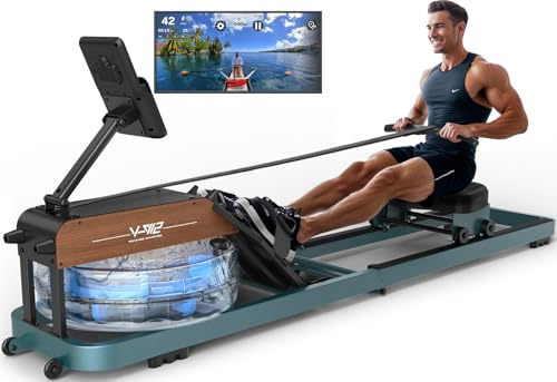 VOWVIT Rudergerät für Zuhause Foldbar mit Bluetooth & echtem Wasserwiderstand Bis 160kg Tragfähigkeit LCD Monitor,Verstellbarer Tablethalter, Edelstahlrahmen platzsparend