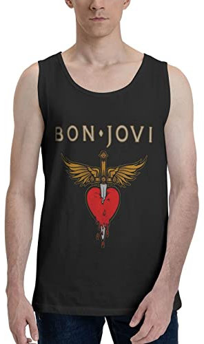 Bon Music Jovi Herren Tank Top Ärmellos Rundhals T-Shirt Casual Sport Stretchy T-Shirt, Schwarz , S