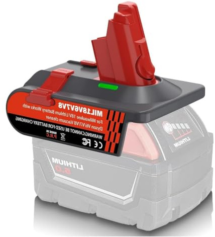 3-in-1 Adapter for Milwaukee to for Dyson V6+V7+V8 Cleaner w/Buckle Lock | Convert for Milwaukee M18 18V Battery to Replace for Dyson V6 V7 V8 Battery, Work for V6 V7 V8 Vacuum Cleaners