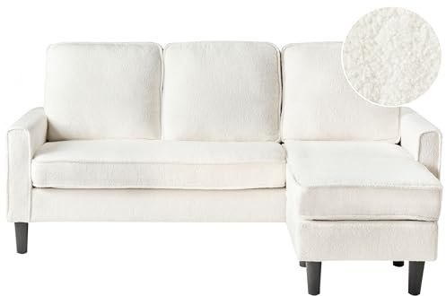 Beliani 3-Sitzer Sofa Bouclé-Bezug Weiß mit Ottomane Armlehnen Schwarze Beine Avesta