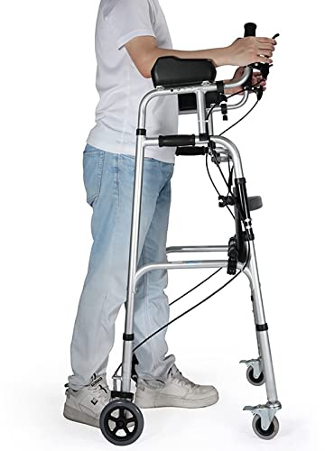 Rolling Walkers with Seat- Heavy Duty Folding Rollator for Seniors, 4 Wheels, Armrests, Brakes- Disabled Walking Aid for Inside Outside- Leather Seat- Double Strength- Stand Upright Walker