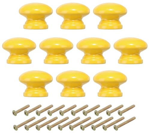 PATIKIL 1-3/8 Inch Round Yellow Wood Drawer Knobs, 10 Pack with Screws