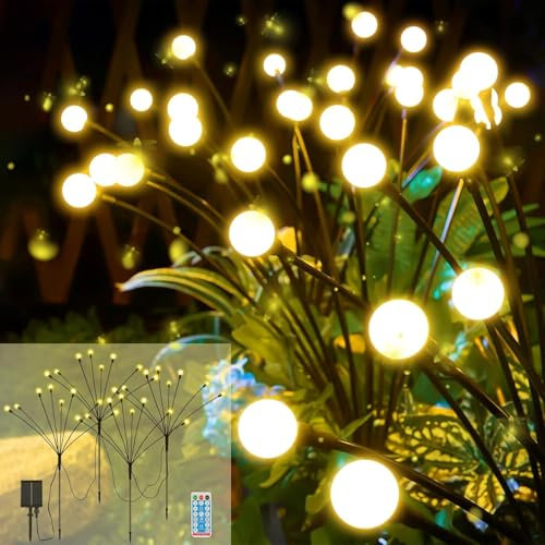 4 Stück Solarlampen für Außen Garten, 32 LED Glühwürmchen Solarleuchten, 8 Lichtmodis & IP65 Wasserdichte Solarleuchten Warmweiß, Gartenbeleuchtung Dekorative für Weg/Hof/Fußweg/Terrasse/Balkon Deko
