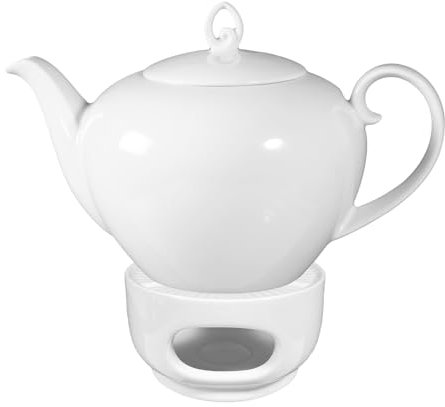 Seltmann Weiden Rondo/Liane Teekanne mit Stövchen 1,1 Liter, Klassisches Teegeschirr, Spülmaschinen- und Mikrowellenfest, Porzellan, Weiß