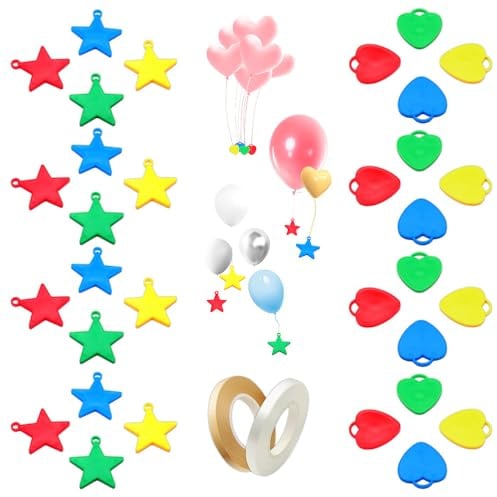 42 Stück bunte Helium-Ballongewichte, Stern-Anhänger zum Sichern von Luftballons, Kunststoff-Gewicht, Partyzubehör mit 2 Stück 10 m Band für Geburtstag, Hochzeit, Party, Feier