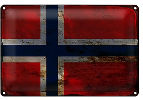 Vintage Blechschild | Norwegische Flagge | Retro Dekoration | 40 cm x 30 cm